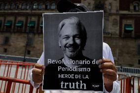Julian Assange Supporters Celebrate His Release In Mexico City's Zocalo