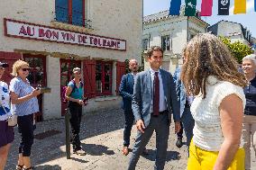 Gabriel Attal Campaign Visit To Indre-et-Loire