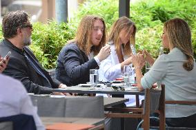 Russell Crowe And Family Having Lunch At Armani Nobu - Milan