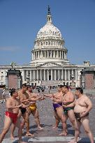 Japanese Sumo Wrestlers Visit The US Capitol As Part Of An Exhibition Event.