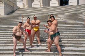 Japanese Sumo Wrestlers Visit The US Capitol As Part Of An Exhibition Event.