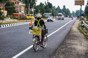 Maharashtra-based Devotee On Amarnath Yatra Reaches Srinagar On Cycle.