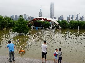 The Hankou Riverbank Park of the Yangtze River is Flooded in Wuhan