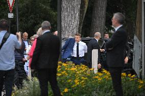 Emmanuel Macron And Brigitte Macron Arrive To Polling Station - France