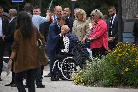 Emmanuel Macron And Brigitte Macron Arrive To Polling Station - France