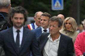 Emmanuel Macron And Brigitte Macron Arrive To Polling Station - France