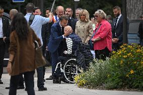 Emmanuel Macron And Brigitte Macron Arrive To Polling Station - France