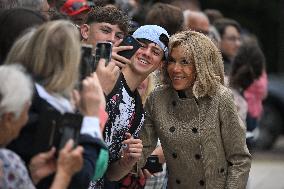 Emmanuel Macron And Brigitte Macron Arrive To Polling Station - France