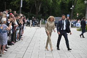 Emmanuel Macron And Brigitte Macron Arrive To Polling Station - France