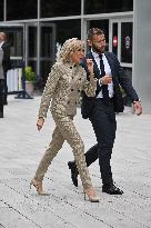 Emmanuel Macron And Brigitte Macron Arrive To Polling Station - France