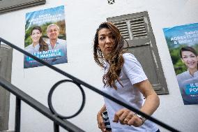 Sabrina Agresti-Roubache arrives at her campaign headquarter in Marseille