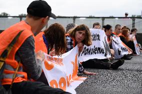 Last Generation Climate Change Activists Road Block In Warsaw, Poland.