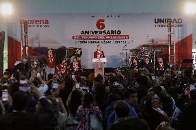 Claudia Sheinbaum, Virtual Winner Of The Elections In Mexico For The MORENA Party, Celebrates The 6th Anniversary Of The Triumph