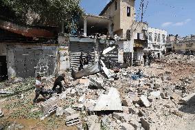 Israeli Forces Launch Airstrike On Nour Shams Refugee Camp - West Bank