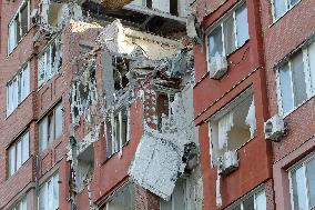 Removing rubble at Dnipro apartment block hit by Russian missile on June 28