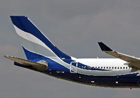 Airbus A340 of the charter company Hi Fly landing in Barcelona