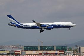 Airbus A340 of the charter company Hi Fly landing in Barcelona