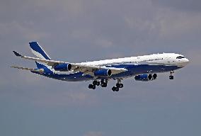 Airbus A340 of the charter company Hi Fly landing in Barcelona