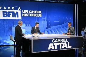 Gabriel Attal At BFMTV - Paris