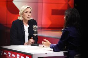 Marine Le Pen Appears On RMC/BFMTV - Paris