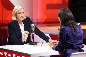 Marine Le Pen Appears On RMC/BFMTV - Paris