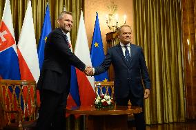Poland's PM Donald Tusk Hosts Slovakia's President Peter Pellegrini.