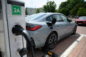 Electric Vehicles Charging Station In Warsaw.