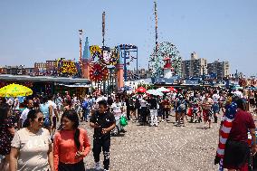 Crowds At Coney Island Beach On Independence Day