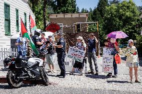 Pro-Palestine Protesters Walk Up Closed Streets Before Nevada County’s July 4th Parade Begins, In Nevada City, Calif., On Thursd