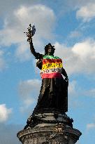 Flag On The Statue Of Marianne Urging People To Vote On 7 July
