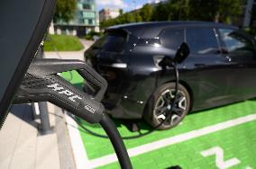 Electric Vehicles Charging Station In Warsaw.