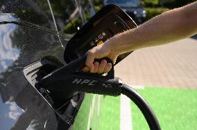 Electric Vehicles Charging Station In Warsaw.