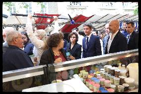 Gabriel Attal And Rachida Dati At Raspail Market - Paris