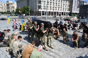 Funeral Ceremony For British Volunteer And Combat Medic Peter Fouche In Kyiv, Amid Russia's Invasion Of Ukraine.