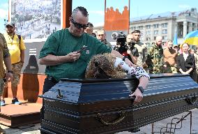 Funeral Ceremony For British Volunteer And Combat Medic Peter Fouche In Kyiv, Amid Russia's Invasion Of Ukraine.