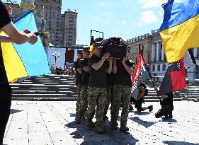 Funeral Ceremony For British Volunteer And Combat Medic Peter Fouche In Kyiv, Amid Russia's Invasion Of Ukraine.