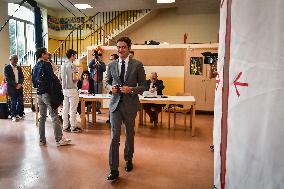 Gabriel Attal At The Polling Station - Vanves