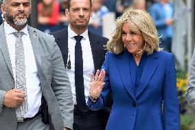 Emmanuel And Brigitte Macron Leaving Polling Station - Le Touquet