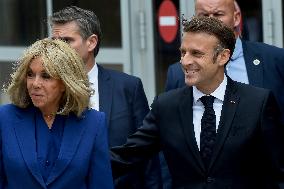 Emmanuel And Brigitte Macron Leaving Polling Station - Le Touquet