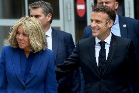 Emmanuel And Brigitte Macron Leaving Polling Station - Le Touquet