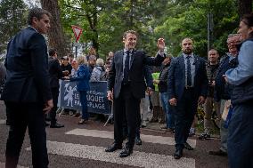 Emmanuel Macron And Brigitte Macron At The Polling Station - Le Touquet