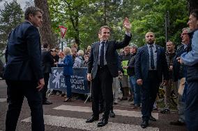 Emmanuel Macron And Brigitte Macron At The Polling Station - Le Touquet