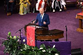 U.S. President Joe Biden Speaks At A Church Service Campaign Rally In Philadelphia Pennsylvania