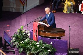 U.S. President Joe Biden Speaks At A Church Service Campaign Rally In Philadelphia Pennsylvania