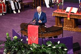 U.S. President Joe Biden Speaks At A Church Service Campaign Rally In Philadelphia Pennsylvania