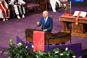 U.S. President Joe Biden Speaks At A Church Service Campaign Rally In Philadelphia Pennsylvania