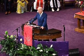 U.S. President Joe Biden Speaks At A Church Service Campaign Rally In Philadelphia Pennsylvania