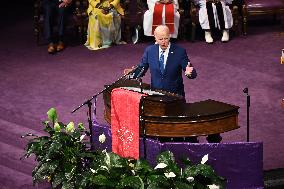 U.S. President Joe Biden Speaks At A Church Service Campaign Rally In Philadelphia Pennsylvania