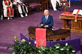 U.S. President Joe Biden Speaks At A Church Service Campaign Rally In Philadelphia Pennsylvania