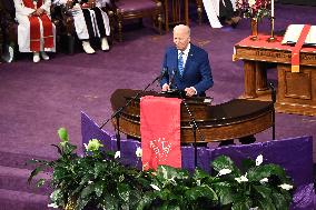 U.S. President Joe Biden Speaks At A Church Service Campaign Rally In Philadelphia Pennsylvania